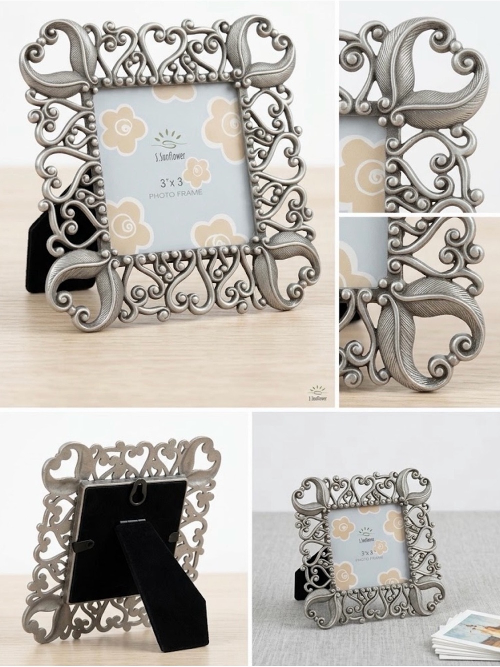 NWT S.Sunflower Pewter Filigree 3x3 Photo Frame - New